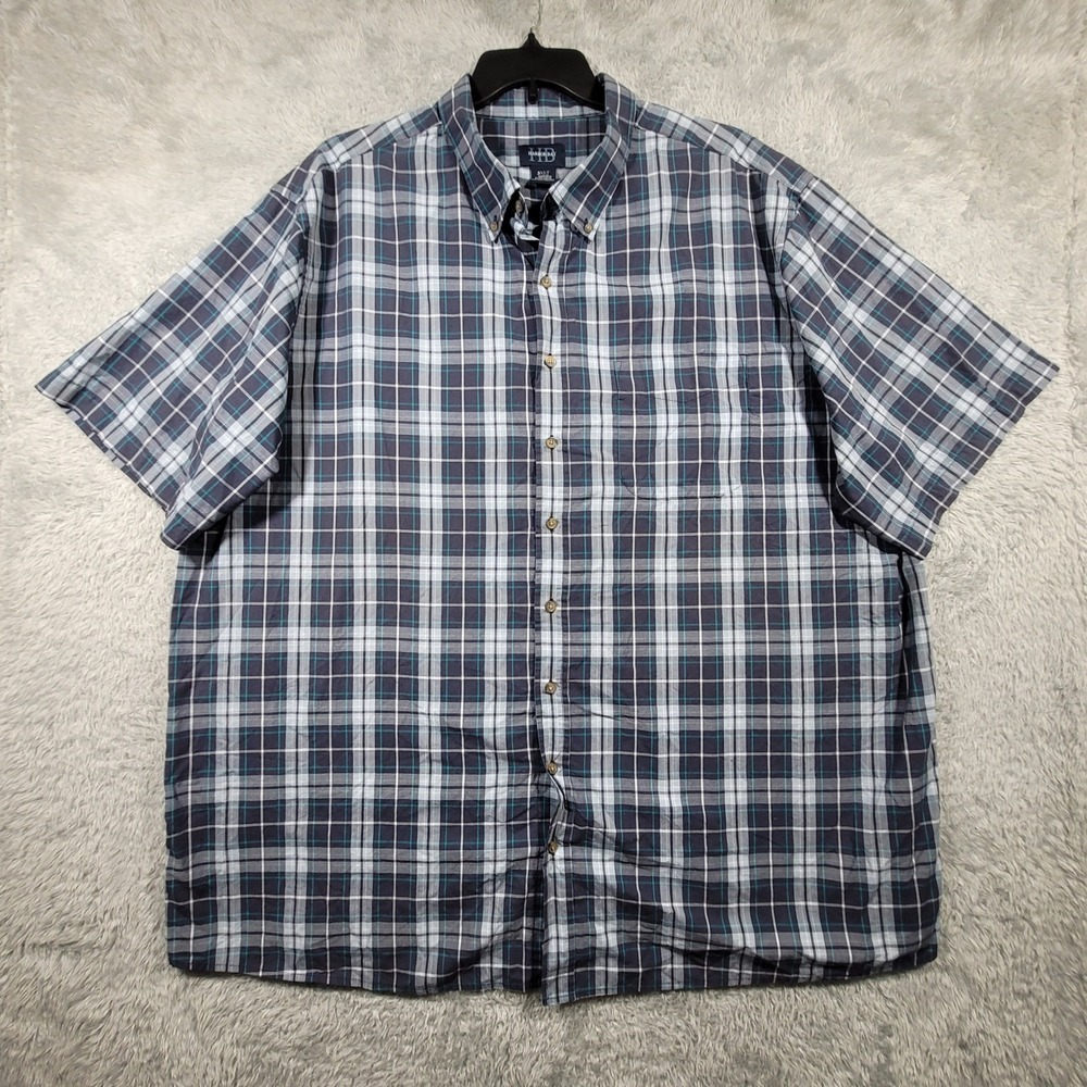 Harbor Bay HB Button Down Shirt Mens 3XLT Blue Plaid Short Sleeve